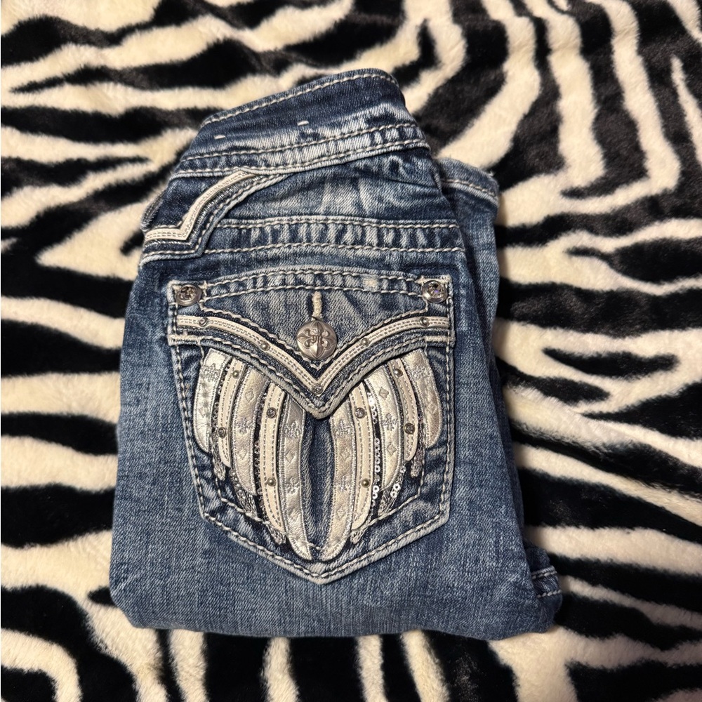 Miss Me Blue Jeans with Silver Embellishments
